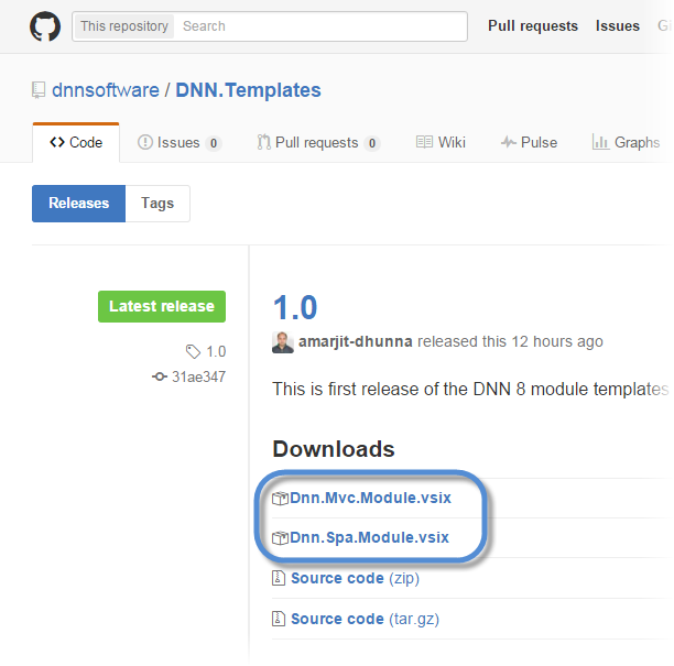 Download DNN8 templates from Github.